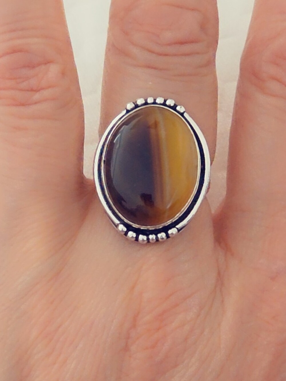 Adjustable Gemstone Statement Ring Overlay Sterling Silver Plated